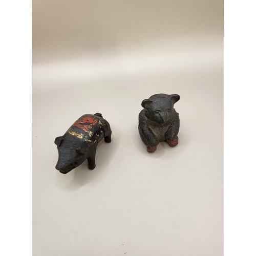 85A - Two Small Miniature Carved Animal One is a Bear Stamped JT Hong Kong & Letters on Back the Other... 