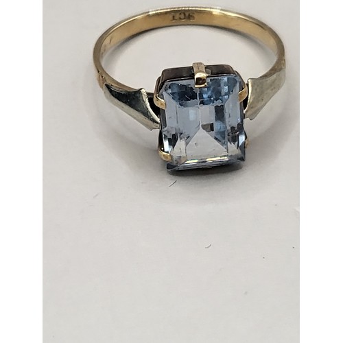 75B - 9ct Gold Aquamarine Ring Weighs 1.9g Size K Stamped 9ct