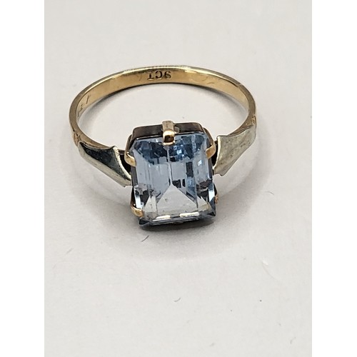 75B - 9ct Gold Aquamarine Ring Weighs 1.9g Size K Stamped 9ct