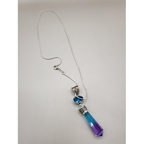 76C - Vintage Pink & Blue Glass Silver Pendant on Silver Chain 