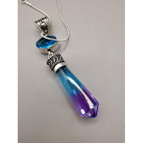 76C - Vintage Pink & Blue Glass Silver Pendant on Silver Chain 