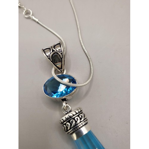 76C - Vintage Pink & Blue Glass Silver Pendant on Silver Chain 