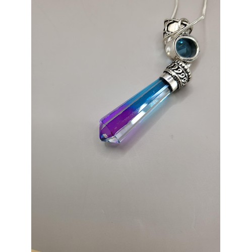 76C - Vintage Pink & Blue Glass Silver Pendant on Silver Chain 