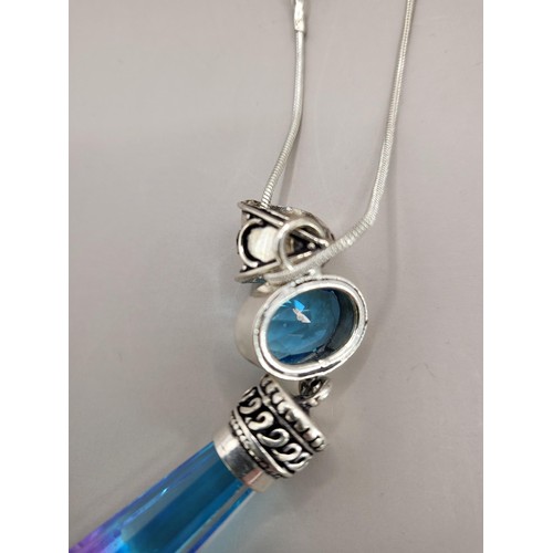 76C - Vintage Pink & Blue Glass Silver Pendant on Silver Chain 