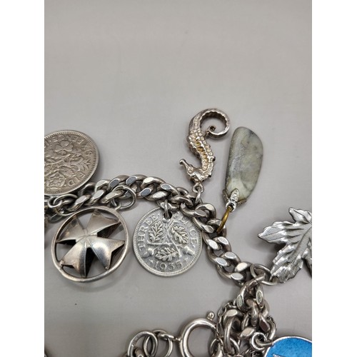 77B - Vintage Charm Bracelet with Sterling Charms & White Metal Charms also Chain is Untested So May B... 