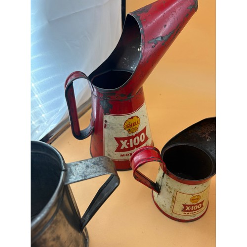 Five Vintage Oil Can Pourer Jugs, Includes Shell X-100 Quart & Half ...