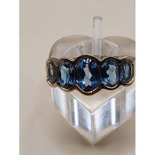 10 - 9ct Gold & Natural Blue Topaz Ring Fully Hallmarked Size P Weighs 3.5g