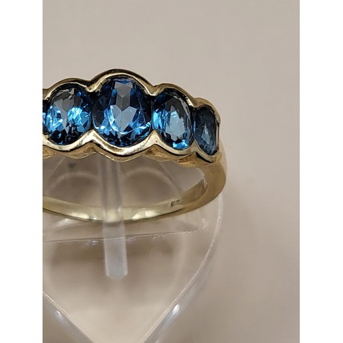 10 - 9ct Gold & Natural Blue Topaz Ring Fully Hallmarked Size P Weighs 3.5g