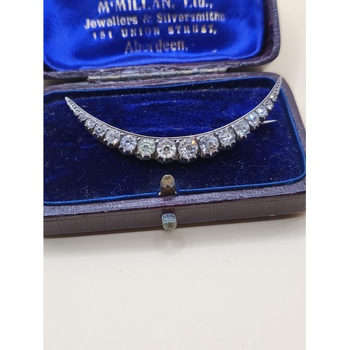 15 - 925 Early Crescent & Paste Stone Brooch in Case&nbsp;