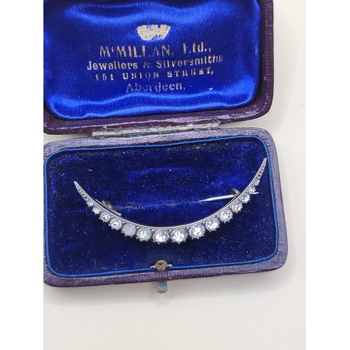 15 - 925 Early Crescent & Paste Stone Brooch in Case&nbsp;