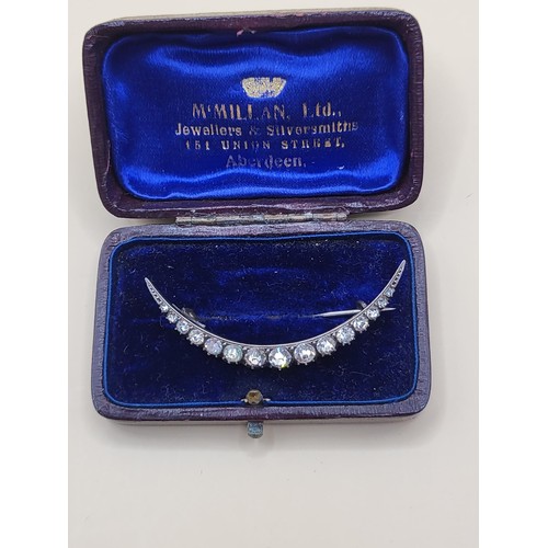 15 - 925 Early Crescent & Paste Stone Brooch in Case&nbsp;