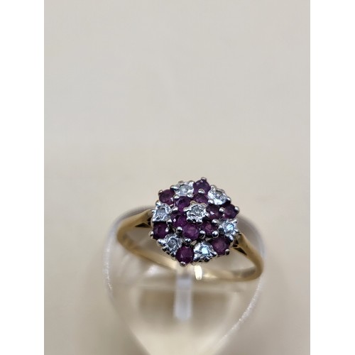 16 - 9ct Gold Diamond & Ruby Ring Size N Weighs 1.9g Fully Hallmarked