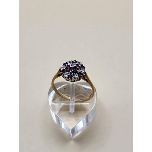 16 - 9ct Gold Diamond & Ruby Ring Size N Weighs 1.9g Fully Hallmarked
