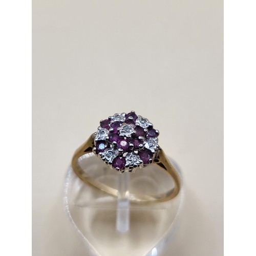 16 - 9ct Gold Diamond & Ruby Ring Size N Weighs 1.9g Fully Hallmarked