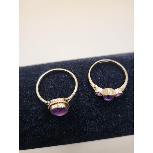 24 - Two 9ct Gold & Amethyst Ladies Rings Weighs 3.4g Both Full Hallmarked&nbsp;