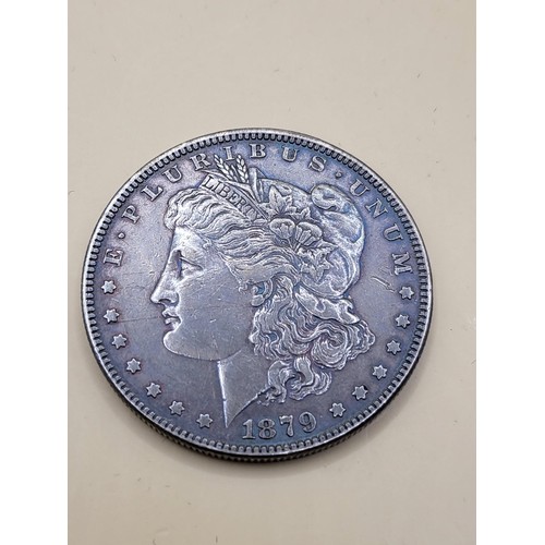 27 - 1879 American Silver One Dollar along with 1887 Silver Crown Both in Good Condition&nbsp;