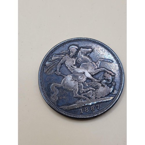 27 - 1879 American Silver One Dollar along with 1887 Silver Crown Both in Good Condition&nbsp;