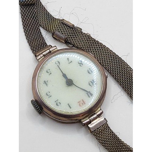 42 - 9ct Gold Cased Ladies Antique Watch on Yellow Metal Strap&nbsp;