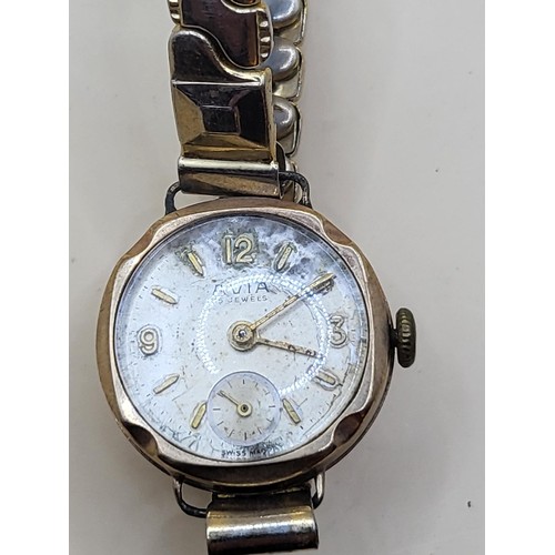43 - Vintage 9ct Gold Cased Ladies Watch on Plated Strap&nbsp;