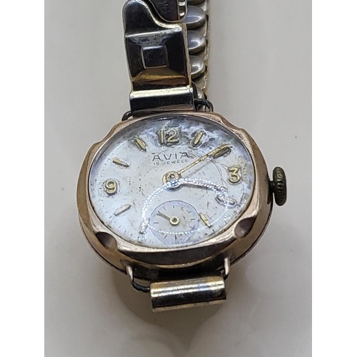 43 - Vintage 9ct Gold Cased Ladies Watch on Plated Strap&nbsp;