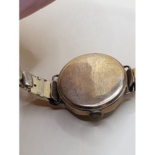 43 - Vintage 9ct Gold Cased Ladies Watch on Plated Strap&nbsp;