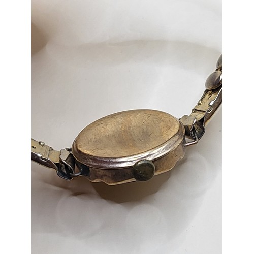 43 - Vintage 9ct Gold Cased Ladies Watch on Plated Strap&nbsp;