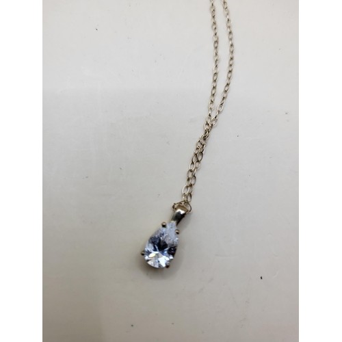 44 - 9ct Gold Chain & Cubic Zirconia Pendant Weighs 0.9g Very Tangled&nbsp;