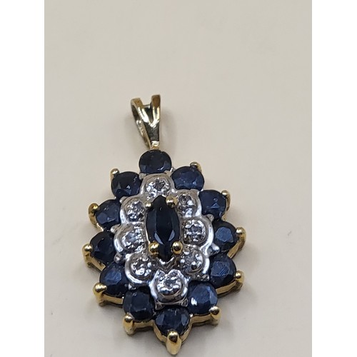 49 - Diamond & Sapphire Pendant in 9ct Gold Mount 375 Stamped on Top But Very Worn Weighs 2.5g Measur... 
