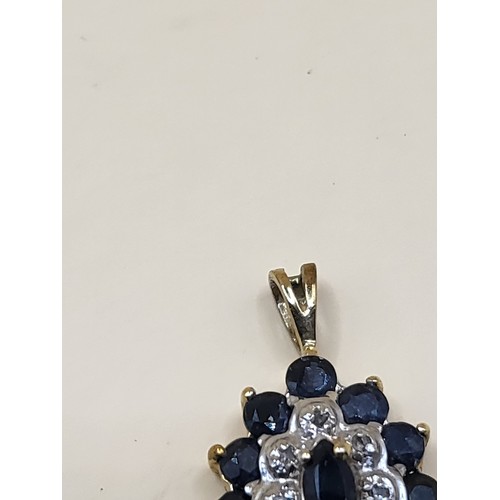 49 - Diamond & Sapphire Pendant in 9ct Gold Mount 375 Stamped on Top But Very Worn Weighs 2.5g Measur... 