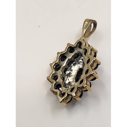 49 - Diamond & Sapphire Pendant in 9ct Gold Mount 375 Stamped on Top But Very Worn Weighs 2.5g Measur... 