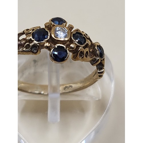 51 - Sapphires & Cubic Zirconia Central Stone 9ct Gold Ring Fully Hallmarked Size L Weighs 1.8g&nbsp;