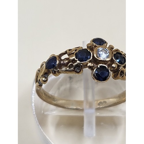 51 - Sapphires & Cubic Zirconia Central Stone 9ct Gold Ring Fully Hallmarked Size L Weighs 1.8g&nbsp;