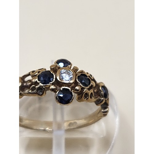 51 - Sapphires & Cubic Zirconia Central Stone 9ct Gold Ring Fully Hallmarked Size L Weighs 1.8g&nbsp;