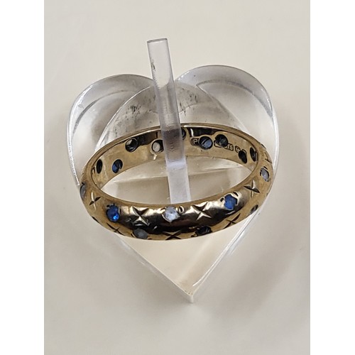 53 - 9ct Gold Wedding Band with Gemstones Ring Size L Weighs 2.5g Fully Hallmarked&nbsp;