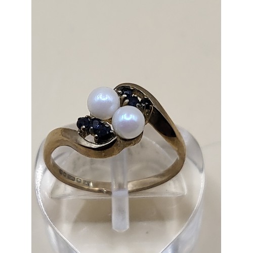 57 - 9ct Gold Pearl & Sapphire Ring Size J Weighs 1.6g Fully Hallmarked&nbsp;