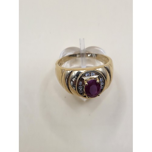1 - Gent's 9ct Gold Large Ruby & Diamonds Ring Size X Weighs 7.8g Fully Hallmarked Good Condition&nb... 
