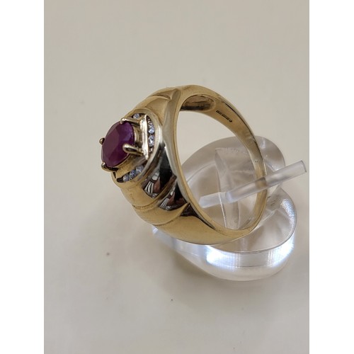 1 - Gent's 9ct Gold Large Ruby & Diamonds Ring Size X Weighs 7.8g Fully Hallmarked Good Condition&nb... 