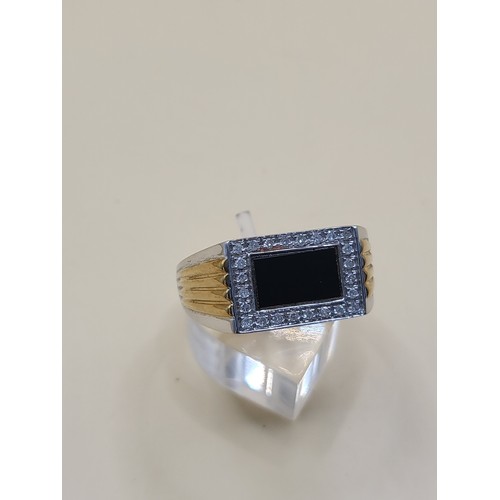 2 - 9ct Gold Gent's Ring with Diamonds & Large Square Onyx Stone Size X Weighs 6g Fully Hallmarked G... 