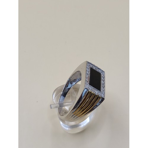 2 - 9ct Gold Gent's Ring with Diamonds & Large Square Onyx Stone Size X Weighs 6g Fully Hallmarked G... 