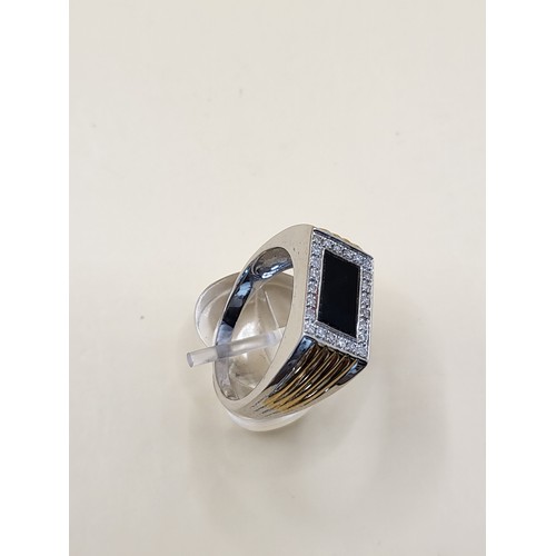 2 - 9ct Gold Gent's Ring with Diamonds & Large Square Onyx Stone Size X Weighs 6g Fully Hallmarked G... 