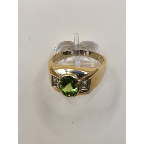 3 - 9ct Gold Gent's Peridot Stone Ring Size X Weighs 9.4g Fully Hallmarked Nice Condition