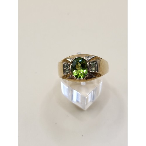 3 - 9ct Gold Gent's Peridot Stone Ring Size X Weighs 9.4g Fully Hallmarked Nice Condition