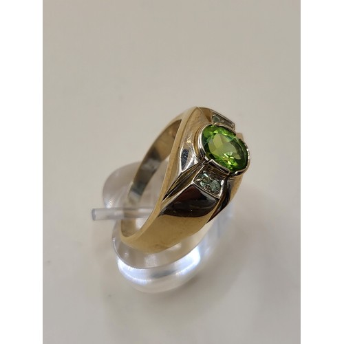 3 - 9ct Gold Gent's Peridot Stone Ring Size X Weighs 9.4g Fully Hallmarked Nice Condition