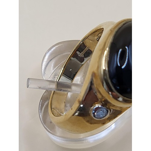6 - 9ct Gold Gent's Black Onyx Cabochon & Diamonds Signet Ring Size T Weighs 8.6g Fully Hallmarked V... 