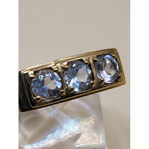 14 - 9ct Gold Gent's Three Stone Ring Possible White Sapphire or Moissanite As Test High on Diamond Teste... 