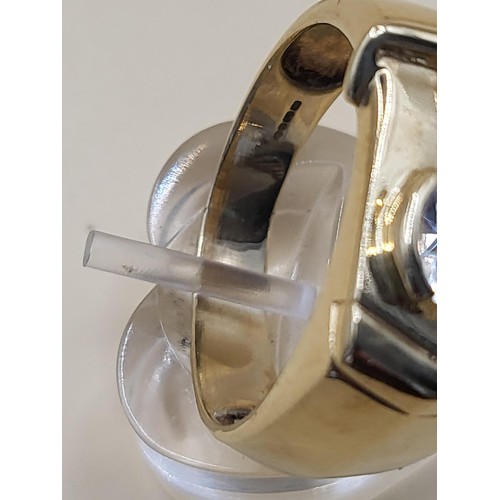 16 - 9ct Gold Gent's Single Stone Buckle Ring Possible White Sapphire or Moissanite As Test High on Diamo... 