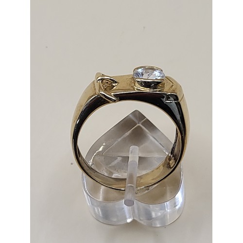 16 - 9ct Gold Gent's Single Stone Buckle Ring Possible White Sapphire or Moissanite As Test High on Diamo... 