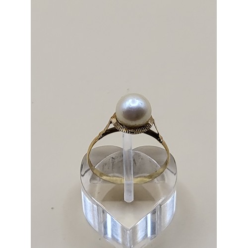 32 - 18ct Gold European Hallmarked Pearl Ring Size N Weighs 1.4g Hallmarked On Outer Band&nbsp;