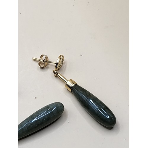 35 - Pair of 14ct Gold Jade Earrings Fully Hallmarked on Stem Along with Other Odd Gold Earrings Weighs 6... 
