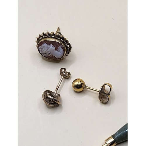 35 - Pair of 14ct Gold Jade Earrings Fully Hallmarked on Stem Along with Other Odd Gold Earrings Weighs 6... 